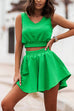 Mixiedress Crewneck Sleeveless Crop Top and Wide Leg Shorts Solid Set