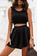 Mixiedress Crewneck Sleeveless Crop Top and Wide Leg Shorts Solid Set