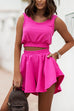 Mixiedress Crewneck Sleeveless Crop Top and Wide Leg Shorts Solid Set