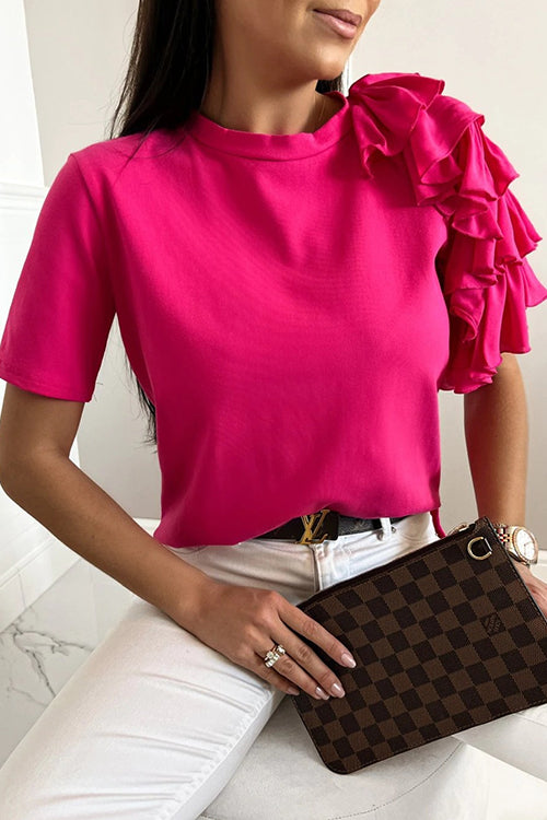 Mixiedress Crewneck Short Sleeve Ruffle T-shirt