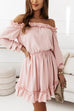 Mixiedress Off Shoulder Lantern Sleeve Waisted Ruffle Swing Dress