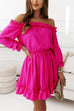 Mixiedress Off Shoulder Lantern Sleeve Waisted Ruffle Swing Dress