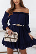 Mixiedress Off Shoulder Lantern Sleeve Waisted Ruffle Swing Dress