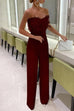 Mixiedress Off Shoulder Feather Splice Belted Jumpsuit