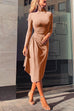 Mixiedress Mockneck Long Sleeve Ruched Glitter Dress