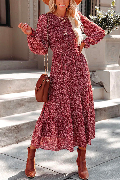 Mixiedress Long Sleeve Waisted Printed Swing Dress