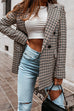 Mixiedress Lapel Long Sleeve Double Breasted Plaid Blazer