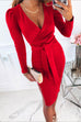 Mixiedress Wrap V Neck Tie Waist Side Split Party Dress