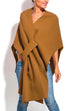 Mixiedress Solid V Neck Wrapped Batwing Cloak Sweater