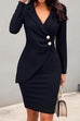 Mixiedress Fashion Style Wrap V Neck Buttons Bodycon Dress
