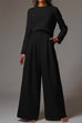 Mixiedress Crewneck Long Sleeve Pullover and Wide Leg Pants Solid Set