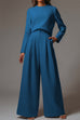 Mixiedress Crewneck Long Sleeve Pullover and Wide Leg Pants Solid Set