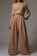 Mixiedress Crewneck Long Sleeve Pullover and Wide Leg Pants Solid Set