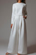 Mixiedress Crewneck Long Sleeve Pullover and Wide Leg Pants Solid Set