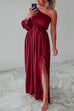 Mixiedress Stylish One Shoulder Tie Waist Side Split Satin Dress