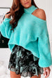 Mixiedress Mockneck Cold Shoulder Long Sleeve Loose Sweater