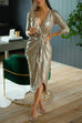 Mixiedress Wrap V Neck Long Sleeve Tie Waist Sequin Dress