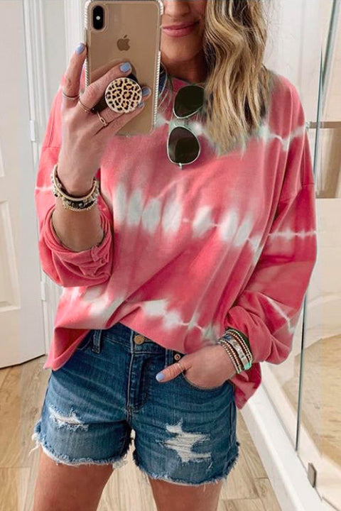 Mixiedress Fashion Style Crewneck Tie Dye Long Sleeve T Shirt