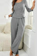 Mixiedress Crewneck Buttons Long Sleeve Top and Straight Leg Pants Solid Set
