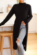 Mixiedress Solid Turtleneck Long Sleeve High Split Dresses