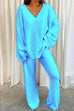 Mixiedress V Neck Batwing Sleeve Top and Straight Leg Pants Loungewear Set