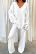 Mixiedress V Neck Batwing Sleeve Top and Straight Leg Pants Loungewear Set