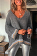 Mixiedress V Neck Long Sleeve Hollow Out Cozy Sweater