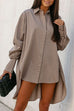 Mixiedress Lapel High Low Hem Button Down Shirt