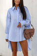 Mixiedress Lapel High Low Hem Button Down Shirt