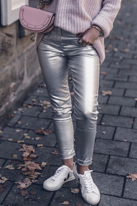Mixiedress Fashion Style Faux Leather Pants with Pockets