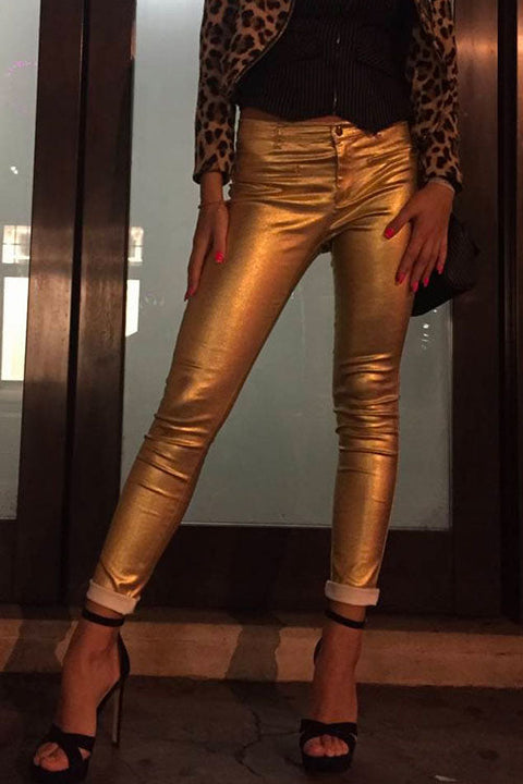 Mixiedress One Button Faux Leather Leggings Pants