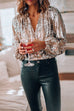 Mixiedress Stylish V Neck Long Sleeve Sequin Splice Top