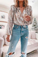 Mixiedress Stylish V Neck Long Sleeve Sequin Splice Top