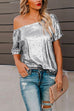 Mixiedress Off Shoulder Short Sleeve Sequin T-shirt