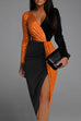 Mixiedress V Neck Color Block High Split Glitter Dress