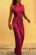 Mixiedress Crewneck Sleeveless Tie Waist Sequin Jumpsuit