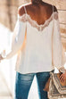 Mixiedress V Neck Cold Shoulder Lace Splice Chiffon Top