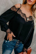 Mixiedress V Neck Cold Shoulder Lace Splice Chiffon Top