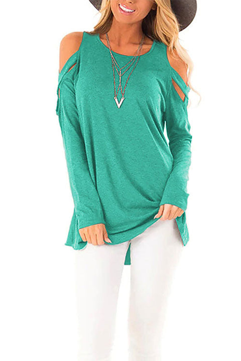 Mixiedress Crewneck Cold Shoulder Swing T Shirt