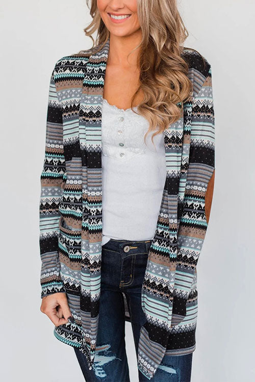 Mixiedress Open Front Long Sleeve Printed Cardigans with Pockets