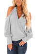 Mixiedress Wrap V Neck Cold Shoulder Lantern Sleeve Top