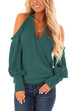 Mixiedress Wrap V Neck Cold Shoulder Lantern Sleeve Top