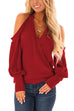 Mixiedress Wrap V Neck Cold Shoulder Lantern Sleeve Top