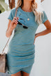 Mixiedress Irregular Crewneck Short Sleeve Ruched Dress