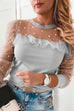 Mixiedress Crewneck Puff Sleeve Lace Splice Chiffon Top