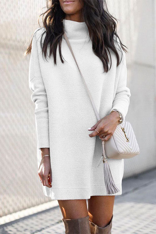 Mixiedress Solid Crewneck Long Sleeve Knit Dress