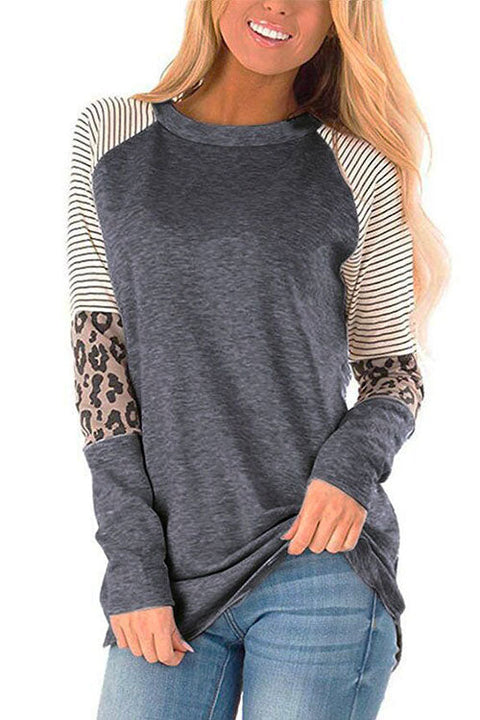 Mixiedress Crewneck Long Sleeve Printed Splice T Shirt