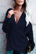 Mixiedress V Neck Cross Front Long Sleeve Knit Sweater