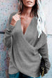 Mixiedress V Neck Cross Front Long Sleeve Knit Sweater