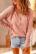 Mixiedress Solid Buttons Long Sleeve Waffle T-shirt